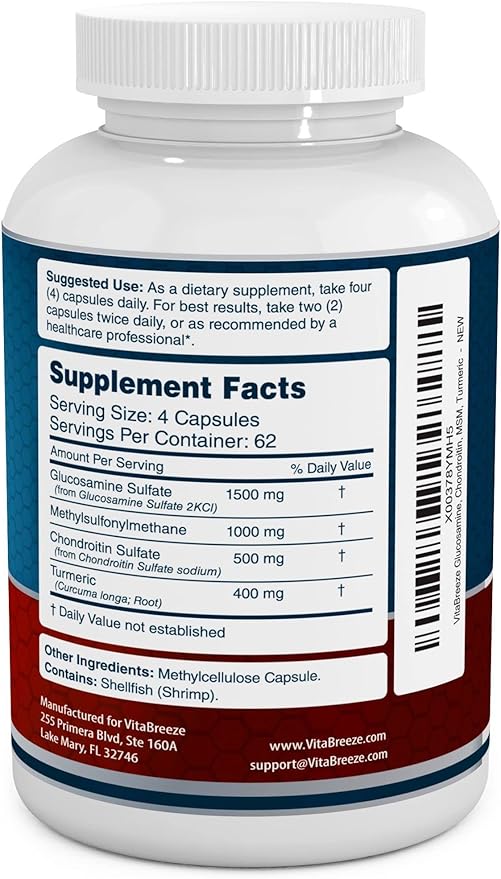Glucosamine Chondroitin MSM &amp Turmeric Dietary Supplement - 248 Capsules