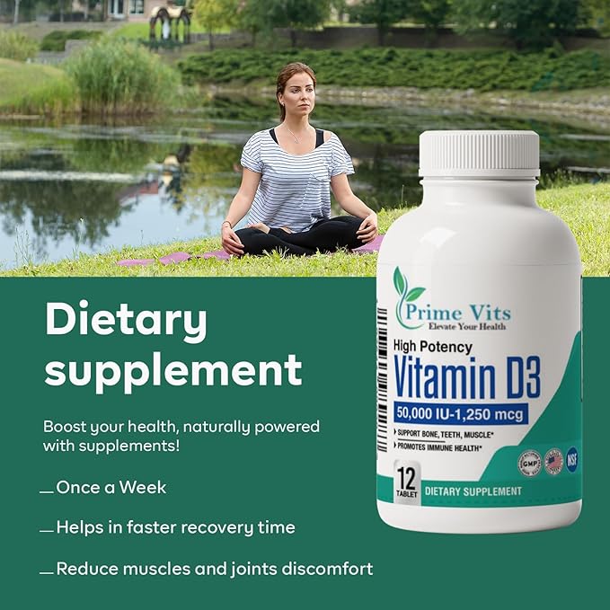 High Potency Vitamin d3 50000 iu - Essential for Bone Muscle and Immune Health - (12 Tablet)