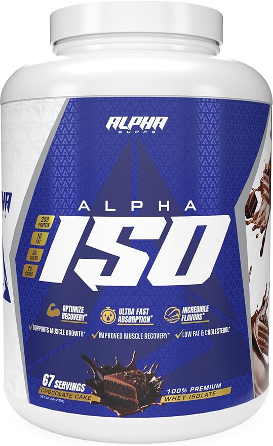 Alpha Supps ISO Low Carb 100% Whey Protein Isolate Powder 25 Grams Per Serving Helps Support Muscle Growth Low Sugar and Gluten Free (5 Pound (Pack of 1) Chocolate Cake)