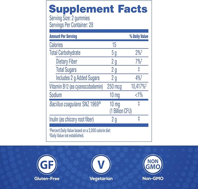 Florastor Prebiotic and Probiotic Gummies Digestive and Metabolic Support Probiotic Blend for Multi-Action Digestive Health Care with Vitamin B12 56 Gummies