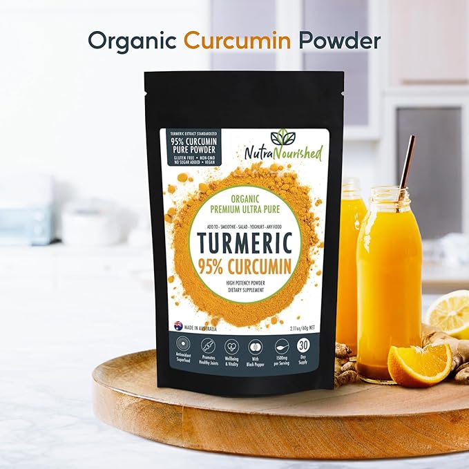 Organic Turmeric 95% Curcumin Powder – 1500mg Extract with Black Pepper – Non-GMO Vegan Gluten-Free Natural Supplement – 60g