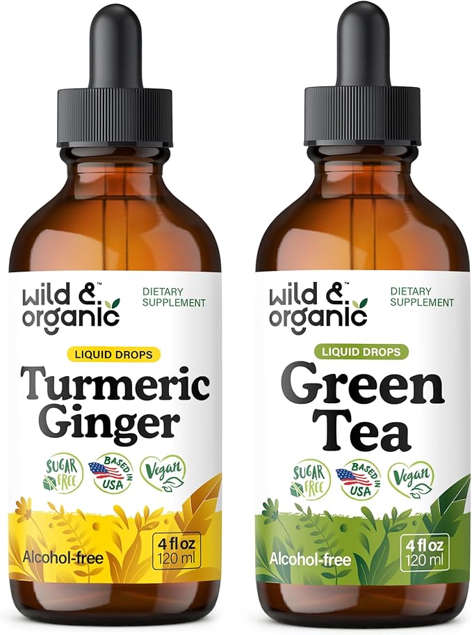 Wild &amp Organic Turmeric Ginger Tincture 4 fl oz &amp Green Tea Tincture 4 fl oz