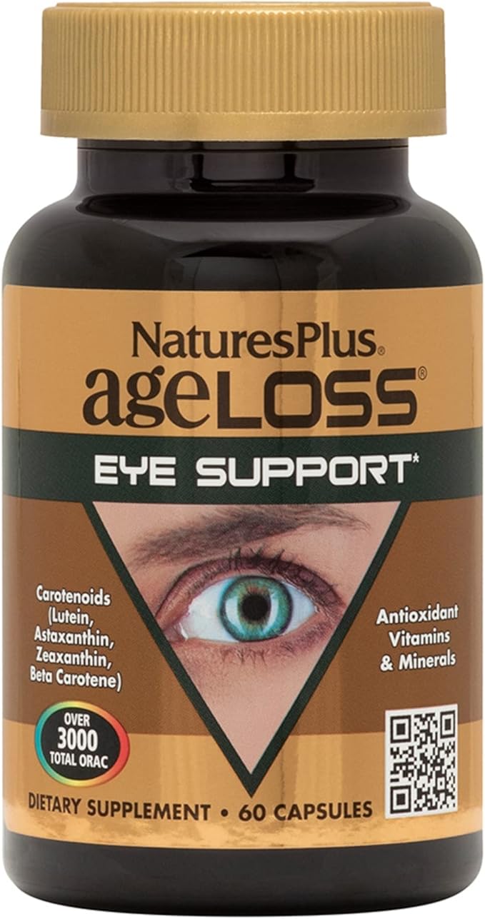 NaturesPlus AgeLoss Eye Support - 60 Capsules - with Lutein Astaxanthin &amp Zeaxanthin - Vegetarian Gluten Free - 30 Servings