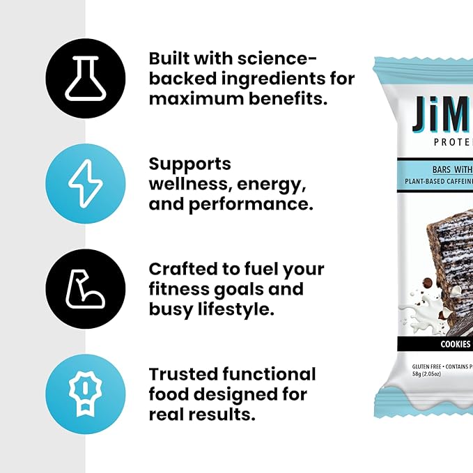 JiMMYBAR! Mint Cookies N Cream - 19g Protein Bars - 7g Low Sugar- 12 Count - 58g Health Bars - Functional Snack with Real Peanut Butter &amp Hand-Drizzled Chocolate Protein Bar