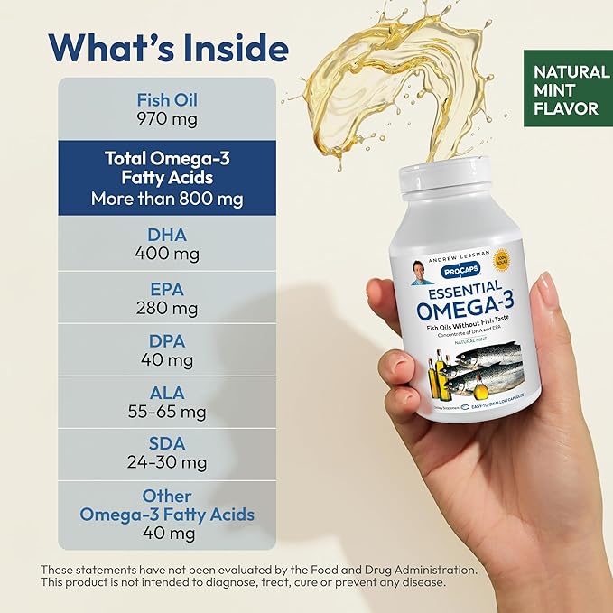 ANDREW LESSMAN Essential Omega-3 Mint - 360 Softgels - Ultra-Pure High Potency Omega-3 Oils. High DHA No Stomach Upset No Contaminants No Mercury. Small Easy to Swallow Softgels