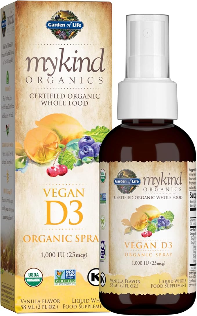 Garden of Life Organic Vegan Vitamin D3 1000 IU Liquid Spray with Vitamin C and Omegas Immune and Skin Health Support