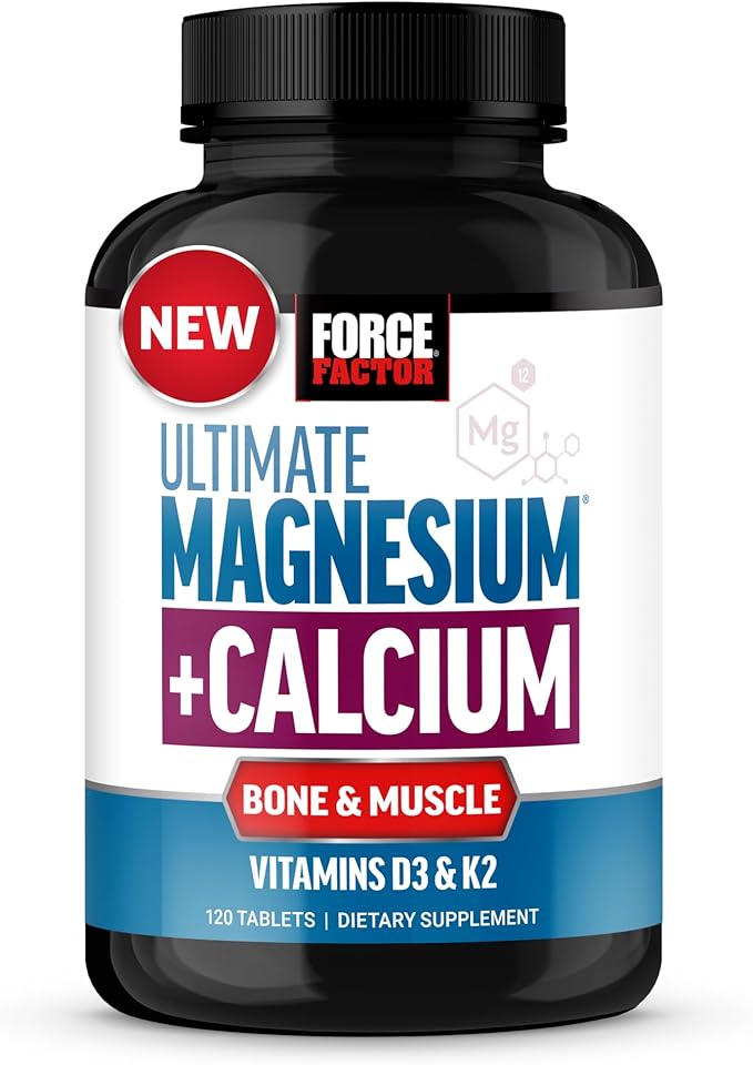 Force Factor Ultimate Magnesium Glycinate Calcium &amp Vitamins D3 &amp K2 Bone Strength Supplement for Women Muscle Relaxation Nerve Function &amp Healthy Bones Easy to Swallow Glaze Coating