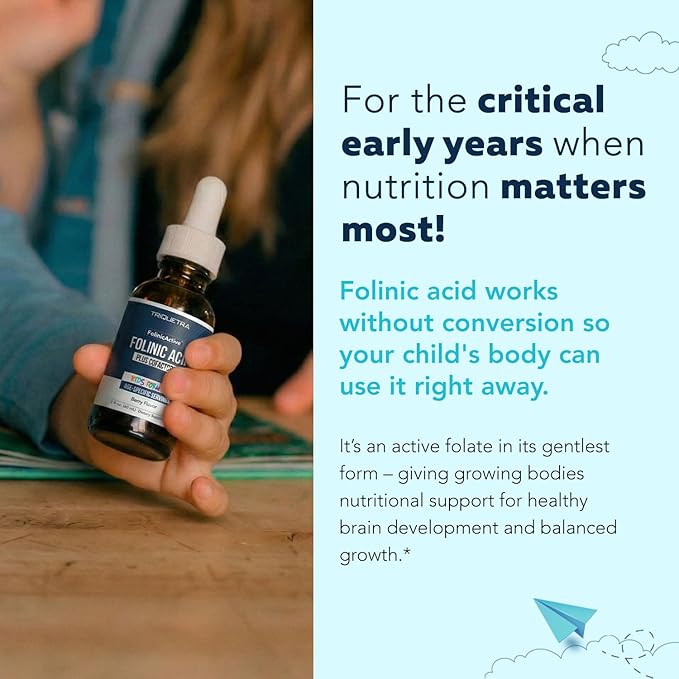 Organic FolinicActive Kids - Folinic Acid + B12 B6 &amp B2 Cofactors - Gentle Methylation Support for Mood Energy &amp Cognition Age Adjustable Dosing for Kids 1-18 Non GMO Vegan Berry Flavor