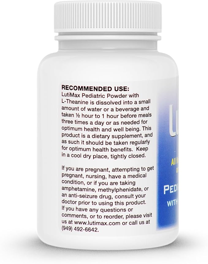 Lutimax Pediatric Powder Brain Supplement with Luteolin Rutin &amp LTheanine - Kids Memory Focus Muscle &amp Immune Support Brain Supplement - Nootropic Antioxidants for Brain Health Support 100
