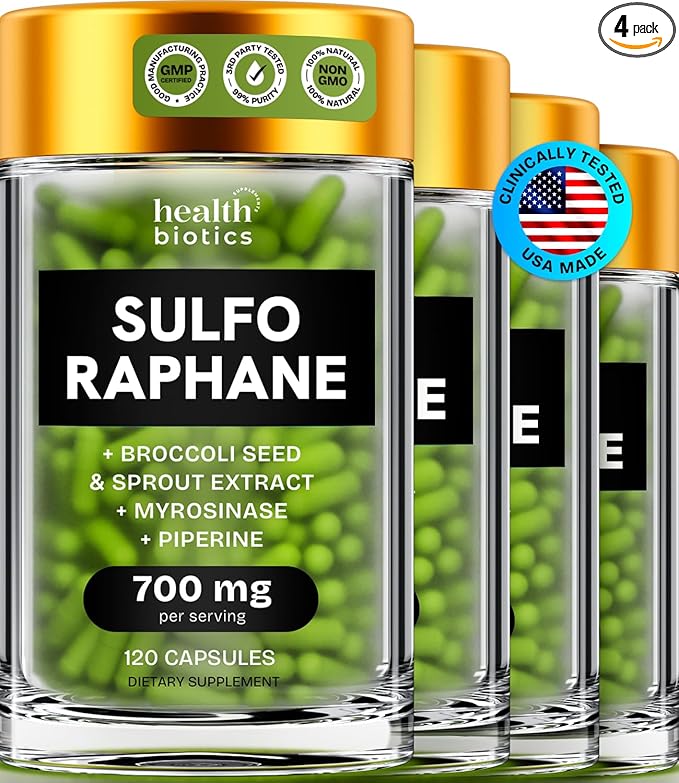 Sulforaphane Supplement Organic Broccoli Sprouts | Stabilized Sulforaphane from Broccoli Florets &amp Seeds | Organic Sulfur Supplements 480 Pills | 4 Packs