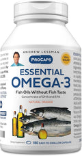 ANDREW LESSMAN Essential Omega-3 Orange - 180 Softgels - Ultra-Pure High Potency Omega-3 Oils. High DHA No Stomach Upset No Contaminants No Mercury. Small Easy to Swallow Softgels