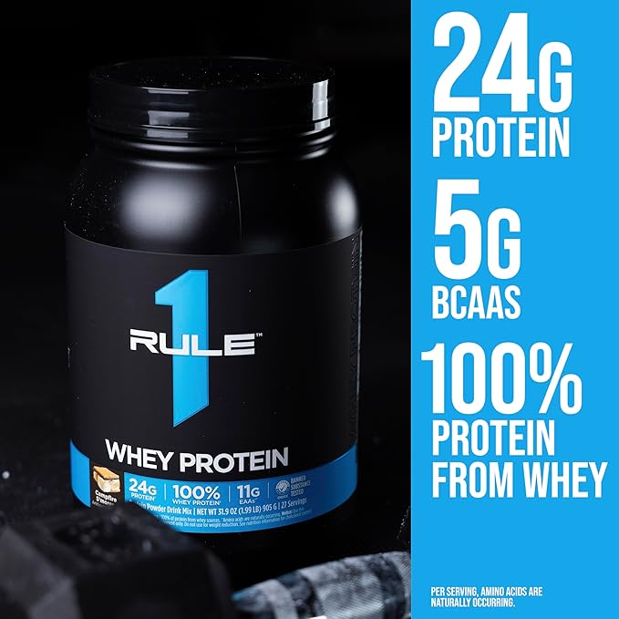Rule 1 Whey Protein – 24g Fast-Acting Protein from All-Whey Sources with Naturally Occurring EAAs &amp BCAAs for Workout Recovery or Anytime Use (5 Pounds* Chocolate Peanut Butter)