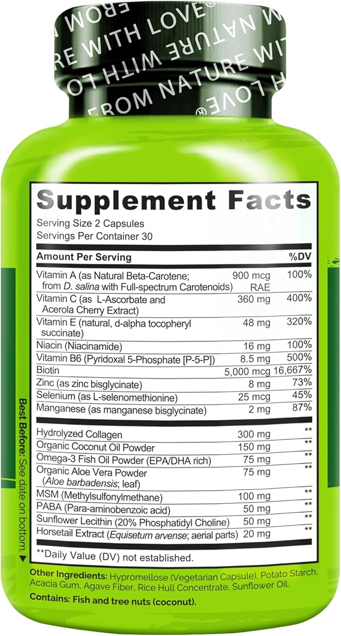 NATURELO Hair Skin and Nails Multivitamin - 60 Capsules and Calcium Supplement - 120 Vegetarian Capsules Bundle