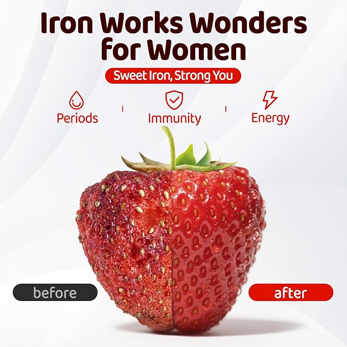 Iron Gummies for Women Teen Girls Ferrous Gluconate 324 mg with Vitamin C Iron Supplement Plus Vitamin A B Folate Copper Zinc Energy &amp Blood Support Immune Health Sugar Free 60 Gummies