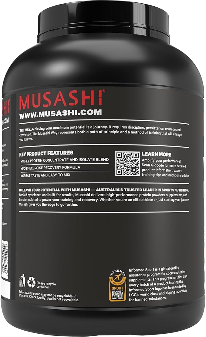 MUSASHI Whey Protein Vanilla Powder 2kg Tub 4.4 Pounds