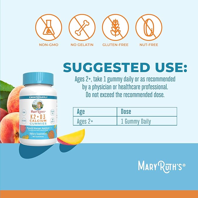 MaryRuth Organics Zinc (Tart Raspberry) &amp Vitamin K2+D3 Calcium Gummies (Peach Mango &amp Apricot) | Clean Label Project Verified® | Vitamins for Immunity &amp Joint and Bone Health | Vegan Non
