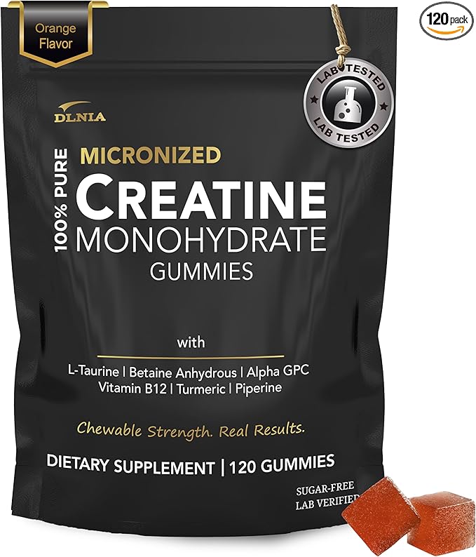 Creatine Monohydrate Gummies for Men &amp Women - Sugar Free &amp Vegan Advanced Formula W/L-Taurine + Vitamin B12 - for Muscle Strength Muscles Builder Recovery (120 Count (Pack of 1) Orange)