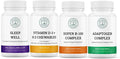 Essential Supplement Bundle - Vitamin D3+K2 Chewables Super B-100 Complex Sleep Well &amp Adaptogen Complex