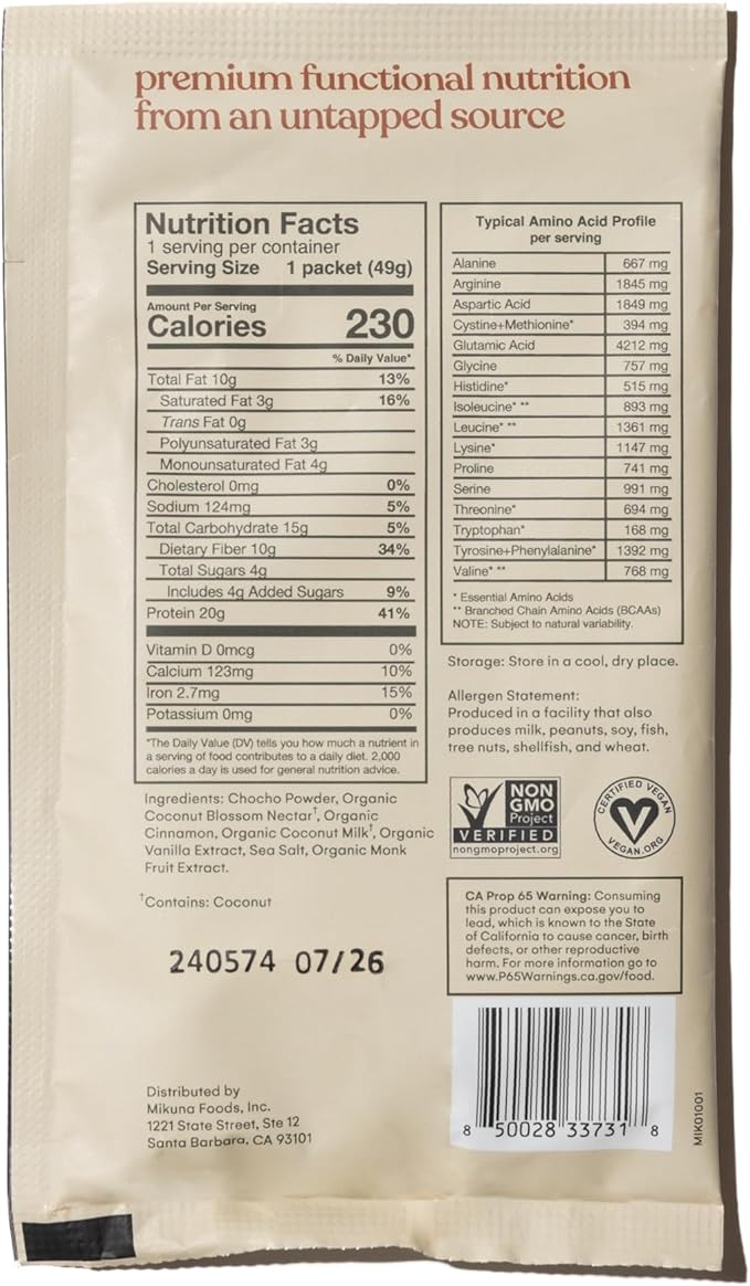 Mikuna Chocho Superfood Protein Plant-Based Protein Powder - Vegan Gluten Free 3g Net Carbs or Less and Bioavailable Non-Isolate (8 Servings Cinnamon Horchata)
