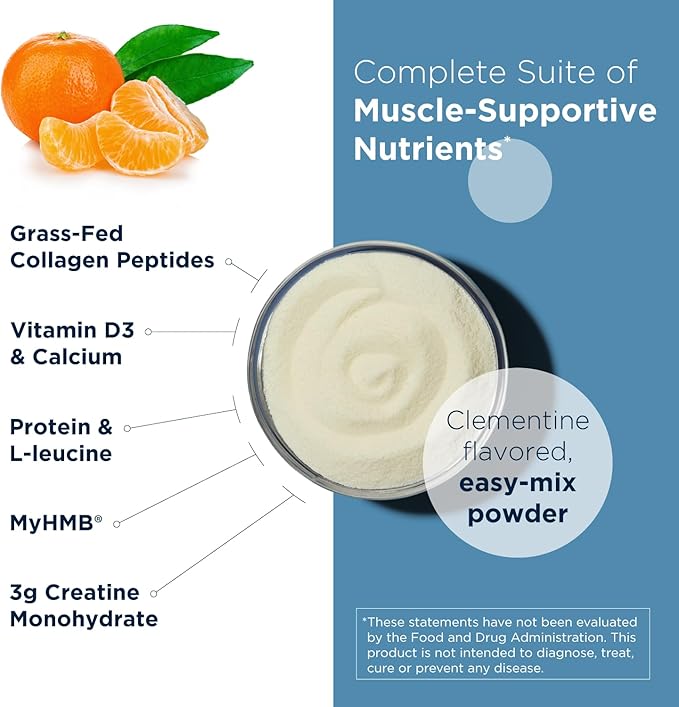 Designs for Health MyoStim - HMB + Collagen Peptides Powder with L-Leucine + Creatine to Support Healthy Aging - May Help Attenuate Age-Related Muscle Loss - Clementine-Flavored Drink (14 Stick Packs)