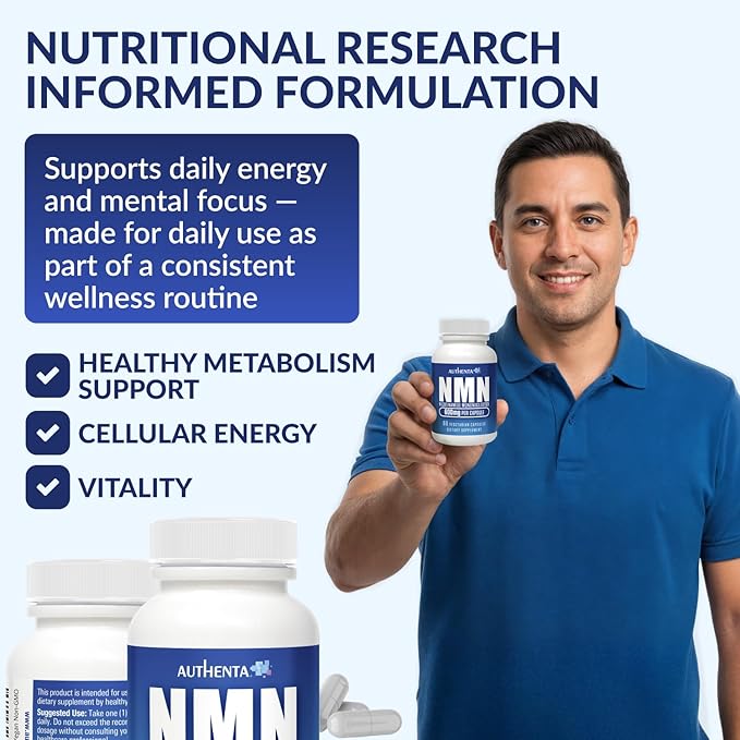 NMN Supplement 600 mg/Capsule Once Daily | 99% Pure Beta Nicotinamide Mononucleotide | Potent NAD⁺ Precursor | Supports Cellular Energy &amp Metabolism | Vegan Non-GMO Third-Party Tested &amp Glut
