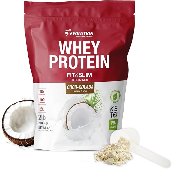 Evolution Advance Nutrition Fit &amp Slim Blend – Grass-Fed Whey Protein Powder for Easy Digestion Keto-Approved Non-GMO Stevia Sweetened Natural Flavor – 2 Pounds (Coco-Colada)