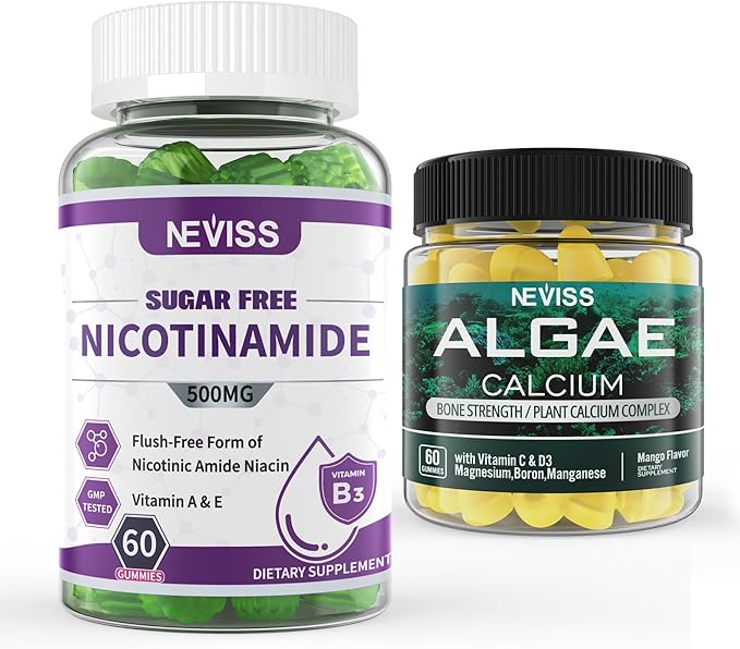 NEVISS Nicotinamide 500mg Gummies + Marine Algae Calcium Gummies Bundle