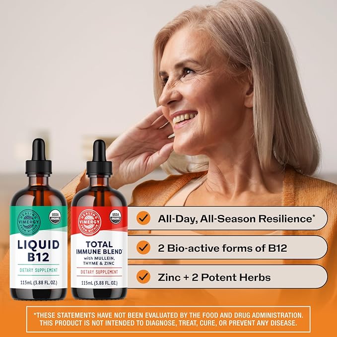 Vimergy All-Day Resilience Kit* - Complementary Blend of 2500 mcg B12 2500 mcg Zinc 130 mg Mullein Extract and 70 mg Thyme Extract. USDA Organic Vegan Paleo-Friendly Gluten-Free Kosher. *