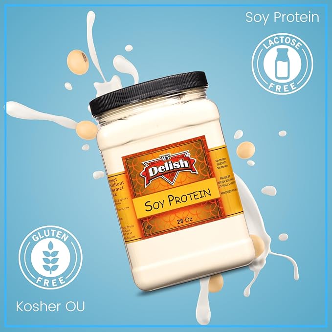 It's Delish Soy Protein Powder 28 Oz Reusable Jumbo Jar | Plant-Based Bulk Protein Powder Unflavored for Drinks Shakes Meal Replacement | No Sugar Added Vegan Gluten &amp Milk Free Keto Kosher