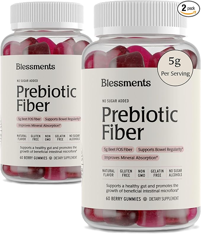 Prebiotic Fiber Gummies for Adults &amp Kids with No Added Sugar- 5g (60 Count-2 Pack) High Fiber Supplement Gummies - Vegan - Keto Friendly - Digestive Health Supplements
