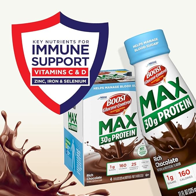 BOOST Glucose Control Max 30g Protein Nutritional Drink 12 Rich Chocolate + 12 Very Vanilla (Pack of 24)