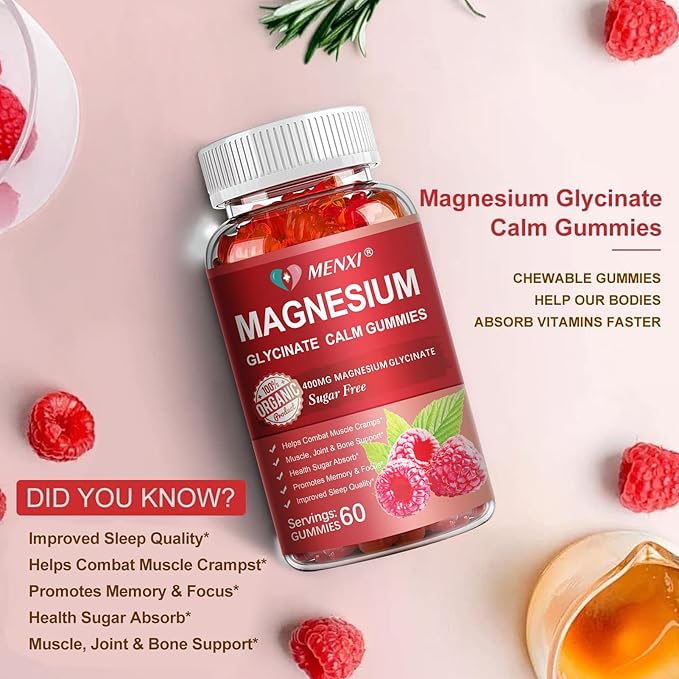 Magnesium Gummies 600mg per Serving-Magnesium Glycinate 400mg and Magnesium Malate 200mgSugar Free Magnesium Potassium Supplement for Calm Mood Muscle Bone &amp Energy Support120 Raspberry Gummie
