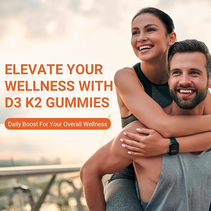 Vitamin D3 K2 Gummies Vitamin D3 10000 IU &amp K2 (MK-7) 200 mcg - D3 K2 Supplement with Omega 3 Calcium Magnesium for Bone Muscle Teeth Immune