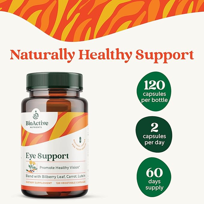 BIOACTIVE NUTRIENTS Eye Support with Lutein - Support for Overall Eye Health - 120 Vegetable Capsules