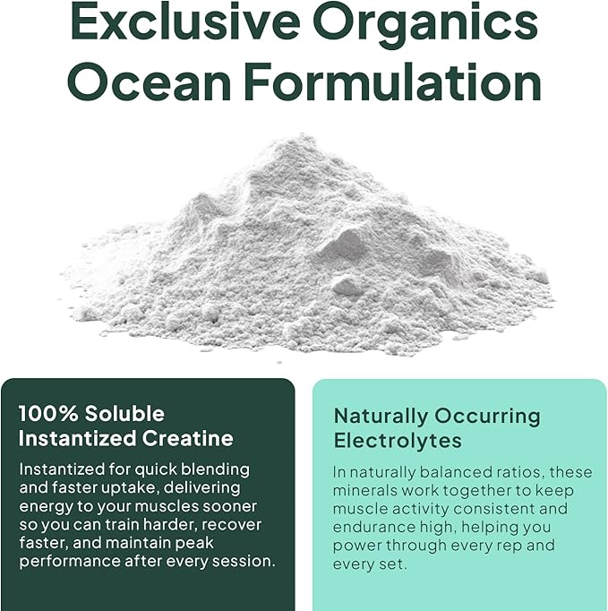 Organics Ocean Krealyte Fusion - Instantized Creatine Monohydrate Powder with Electrolytes - Muscle Strength Endurance &amp Hydration Support - Vegan Sugar-Free Pink Lemonade Flavor - 60 Servings