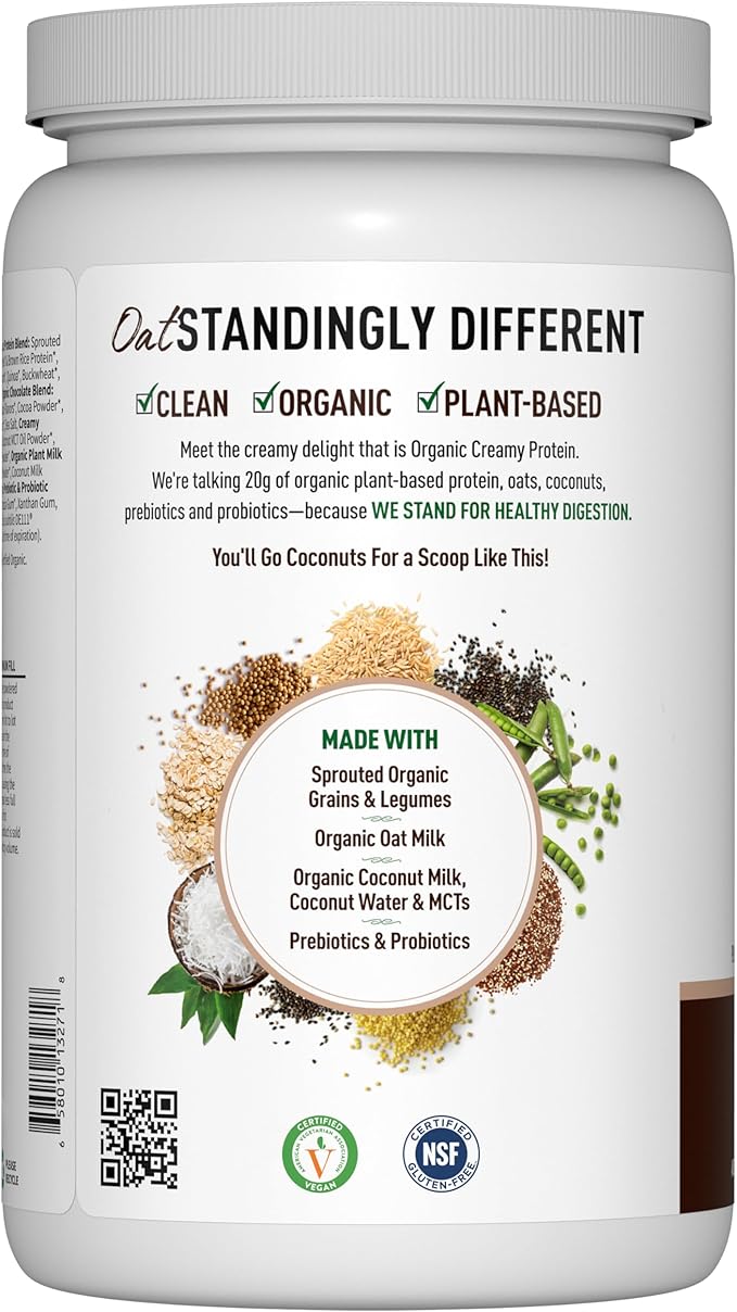 Garden of Life Creamy Plant Protein + Oat Milk Powder + Chocolate Flavor Vegan Protein Powder – Plant Based Prebiotics &amp Probiotics Gluten-Free Non-GMO Chocolate Brownie Flavor 2 LBS