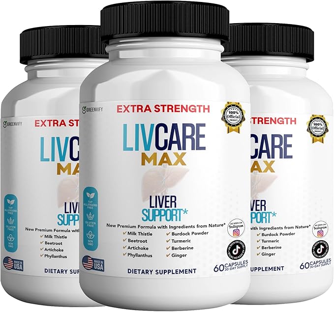 Livcare Max Liver Support Supplement Extra Strength 60 Veggie Capsules 30 Day Supply with Milk Thistle Beetroot Artichoke (3)