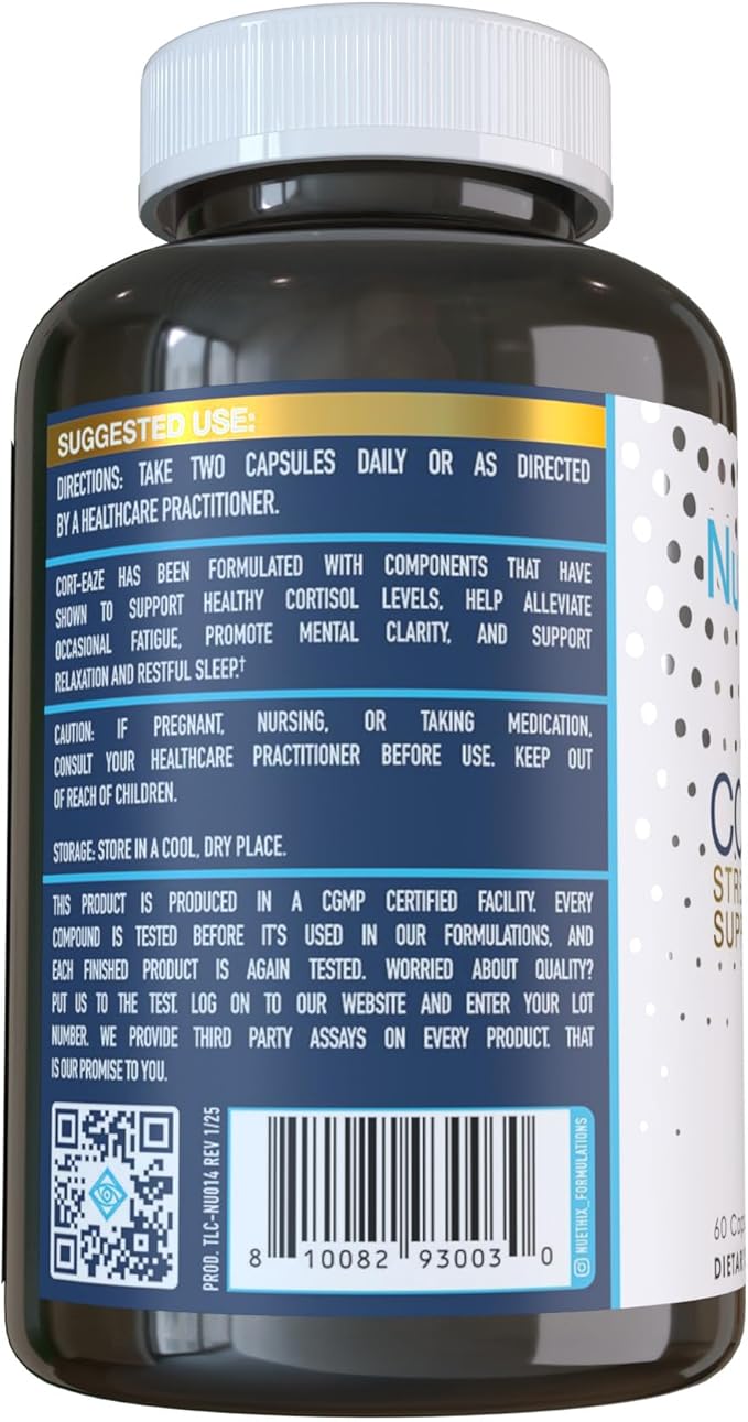 NuEthix Formulations Cort-Eaze - Cortisol Supplement - Health Support Supplement with Ashwagandha L-Theanine &amp Rhodiola Rosea - Relaxation and Deep Sleep 60 Capsules 30 Servings