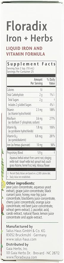 Floradix Floravital Liquid Iron and Vitamin Formula 8.5 fl.oz. - 250 ml. - Made in Germany (3 Pack)