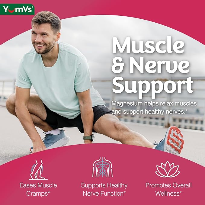 YUM-V'S Magnesium Citrate Gummies – 900mg Highly Absorbable Magnesium Gummies for Women &amp Men to Support Nerve Muscle &amp Enzyme Function – Gluten-Free Kosher &amp Raspberry Flavor 90 Count (