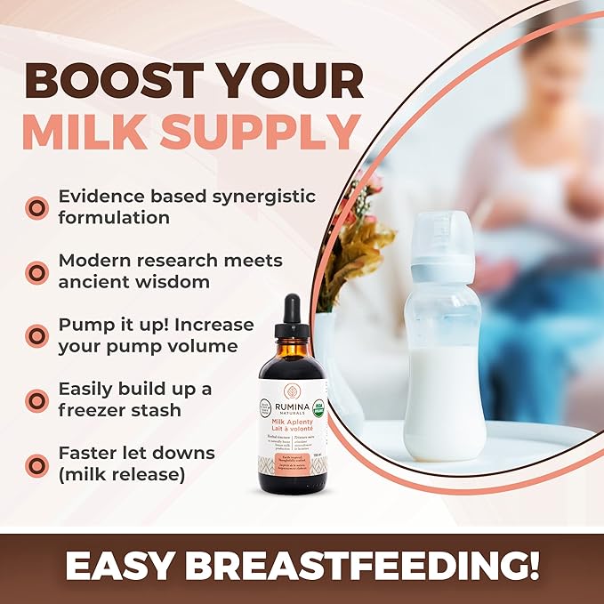 Milk Aplenty Lactation Supplement: Boost Your Milk Supply Naturally! Certified Organic Breastfeeding Supplement to Increase Breast Milk Supply. Fenugreek Free All Natural Non-GMO Vegan (3 Oz)