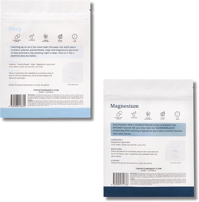 The Patch Remedy Sleep &amp Magnesium Bundle - (60 Patches) Natural Melatonin-Free Sleeping Patch &amp Magnesium Glycinate Patch Kit | Mineral &amp Sleep Support