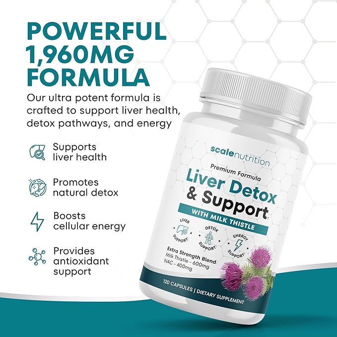 Liver Support Supplement 1960mg – Milk Thistle NAC Artichoke Turmeric &amp Alpha Lipoic Acid – Liver Detox &amp Cleanse Formula – Energy &amp Liver Function Support – 120 Capsules