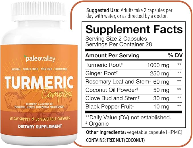 Paleovalley Organic Turmeric Complex + Essential C Complex Bundle – Full Spectrum Turmeric + Whole-Food Vitamin C – Joint Immune &amp Antioxidant Support – 56 Veg Capsules + 450mg Essential C
