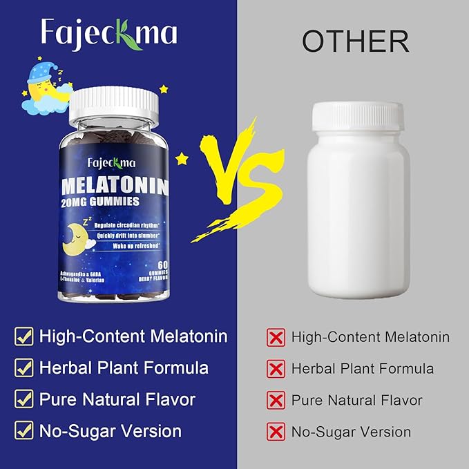 Natural Melatonin 20mg Gummies for Adults: Sugar Free Chewable Supplement with Magnesium Ashwagandha L-Theanine GABA Valerian Root Vitamin B12 Gummy - for Women Men Deep Zzz Immune Support(120Count)