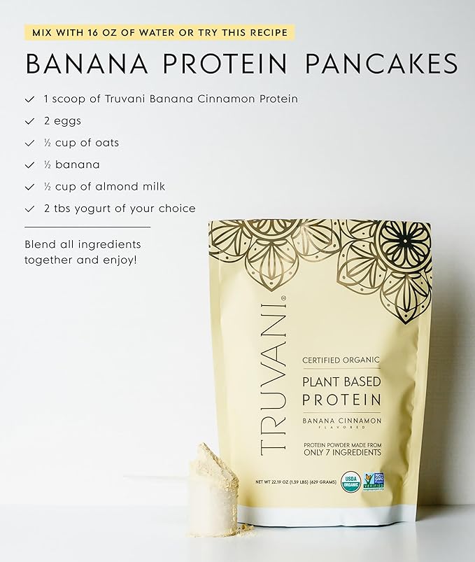 Truvani Vegan Pea Protein Powder | Banana Cinnamon | 20g Organic Plant Based Protein | 20 Servings | Keto | Gluten &amp Dairy Free | Low Carb | No Added Sugar