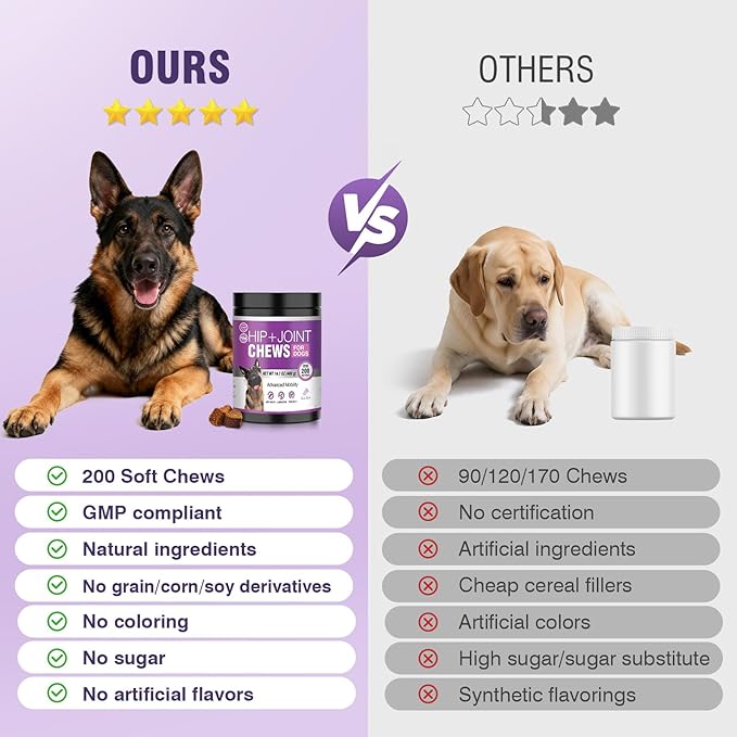 Glucosamine for Dogs 200pcs Joint Support Supplement Dog Hip and Joint Chondroitin Chews Treats with MSM Hemp Dog Joint Pain Relief Mobility Supplements Bacon Flavor Fit All Large Small Medium Breed