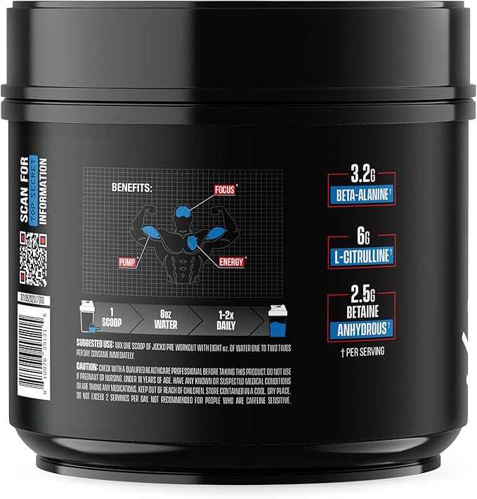 Jocko Fuel Pre Workout for Men &amp Women - High Stim Low Sugar Blend with Beta Alanine + L-Citrulline Support Muscle Pump Energy &amp Recovery 200mg of Caffeine Nitro Pop 30 Servings 1.31lbs (