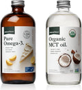 Natural Force Pure Omega 3 - Liquid Fish Oil Lemon Cake Flavor - 16 Oz Glass Bottle 100% Virgin Coconut MCT Oil - 16oz Glass Bottle