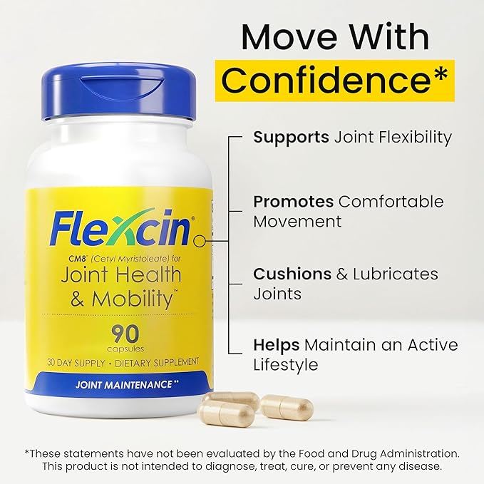 Flexcin Joint Health &amp Mobility Formula with CM8 (Cetyl Myristoleate) - Joint Supplements for Men and Women with Glucosamine MSM Collagen Type II - 90 Capsules